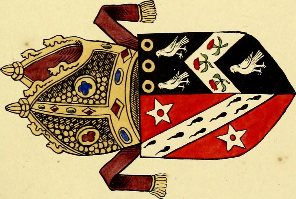 An illustration from Fac simile of a contemporary roll with the names and the arms of the sovereign and of the spiritual and temporal peers who sat in Parliament held at Westminster on the 5th of February in the sixth year of the reign of King Henry the Eighth, anno domini, 1515, in the possession of Thomas Willement, 1829, leaf 33