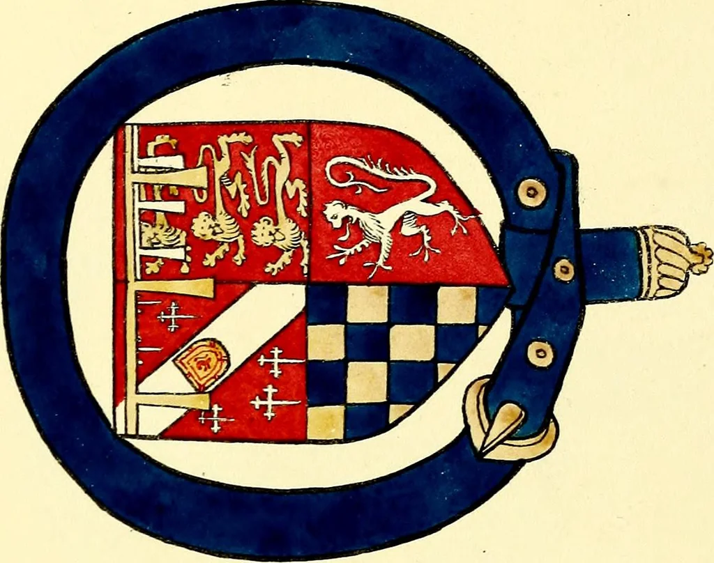 An illustration from Fac simile of a contemporary roll with the names and the arms of the sovereign and of the spiritual and temporal peers who sat in Parliament held at Westminster on the 5th of February in the sixth year of the reign of King Henry the Eighth, anno domini, 1515, in the possession of Thomas Willement, 1829, leaf 39
