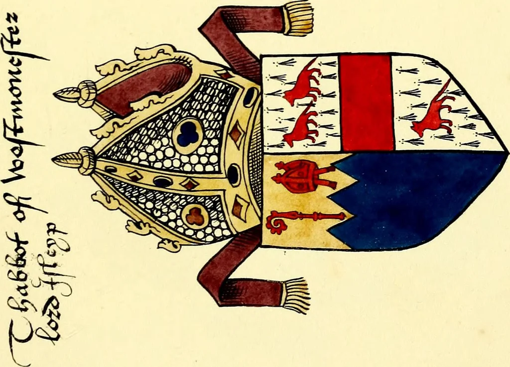 An illustration from Fac simile of a contemporary roll with the names and the arms of the sovereign and of the spiritual and temporal peers who sat in Parliament held at Westminster on the 5th of February in the sixth year of the reign of King Henry the Eighth, anno domini, 1515, in the possession of Thomas Willement, 1829, leaf 39