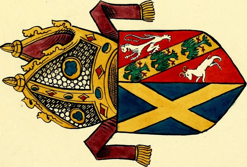 An illustration from Fac simile of a contemporary roll with the names and the arms of the sovereign and of the spiritual and temporal peers who sat in Parliament held at Westminster on the 5th of February in the sixth year of the reign of King Henry the Eighth, anno domini, 1515, in the possession of Thomas Willement, 1829, leaf 41