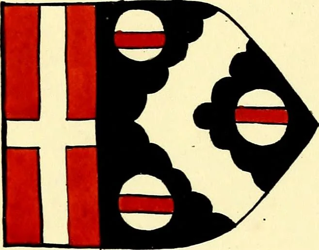 An illustration from Fac simile of a contemporary roll with the names and the arms of the sovereign and of the spiritual and temporal peers who sat in Parliament held at Westminster on the 5th of February in the sixth year of the reign of King Henry the Eighth, anno domini, 1515, in the possession of Thomas Willement, 1829, leaf 43