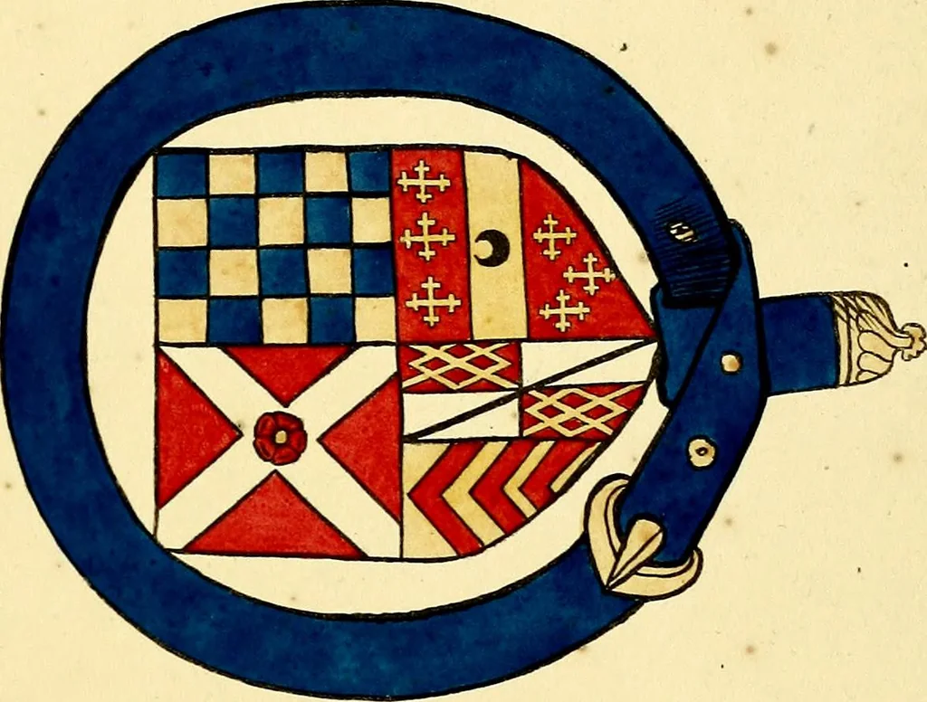 An illustration from Fac simile of a contemporary roll with the names and the arms of the sovereign and of the spiritual and temporal peers who sat in Parliament held at Westminster on the 5th of February in the sixth year of the reign of King Henry the Eighth, anno domini, 1515, in the possession of Thomas Willement, 1829, leaf 47