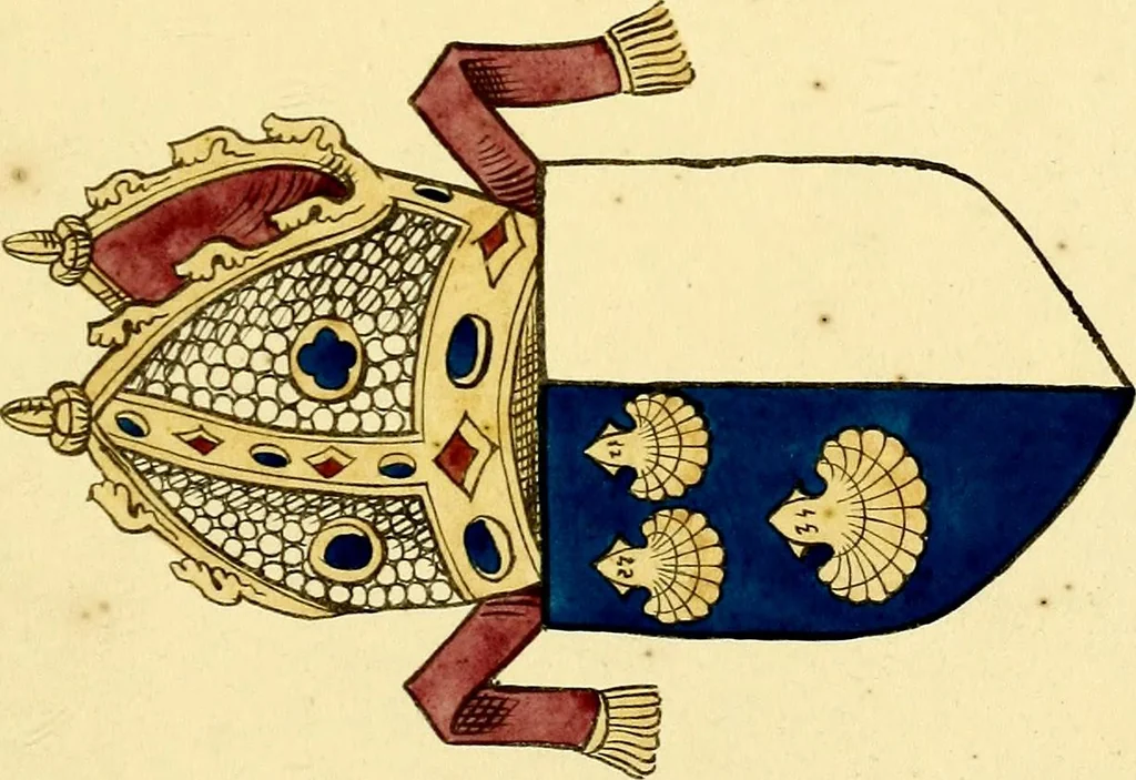 An illustration from Fac simile of a contemporary roll with the names and the arms of the sovereign and of the spiritual and temporal peers who sat in Parliament held at Westminster on the 5th of February in the sixth year of the reign of King Henry the Eighth, anno domini, 1515, in the possession of Thomas Willement, 1829, leaf 49