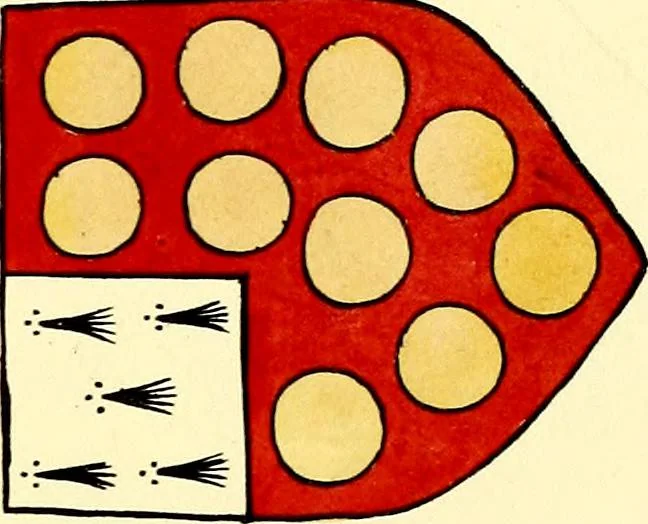 An illustration from Fac simile of a contemporary roll with the names and the arms of the sovereign and of the spiritual and temporal peers who sat in Parliament held at Westminster on the 5th of February in the sixth year of the reign of King Henry the Eighth, anno domini, 1515, in the possession of Thomas Willement, 1829, leaf 51