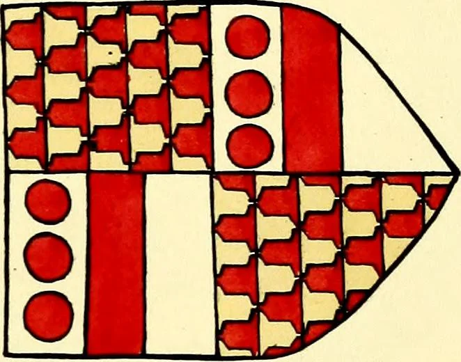 An illustration from Fac simile of a contemporary roll with the names and the arms of the sovereign and of the spiritual and temporal peers who sat in Parliament held at Westminster on the 5th of February in the sixth year of the reign of King Henry the Eighth, anno domini, 1515, in the possession of Thomas Willement, 1829, leaf 57