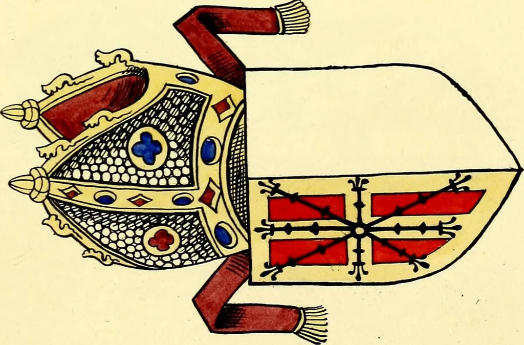 An illustration from Fac simile of a contemporary roll with the names and the arms of the sovereign and of the spiritual and temporal peers who sat in Parliament held at Westminster on the 5th of February in the sixth year of the reign of King Henry the Eighth, anno domini, 1515, in the possession of Thomas Willement, 1829, leaf 57