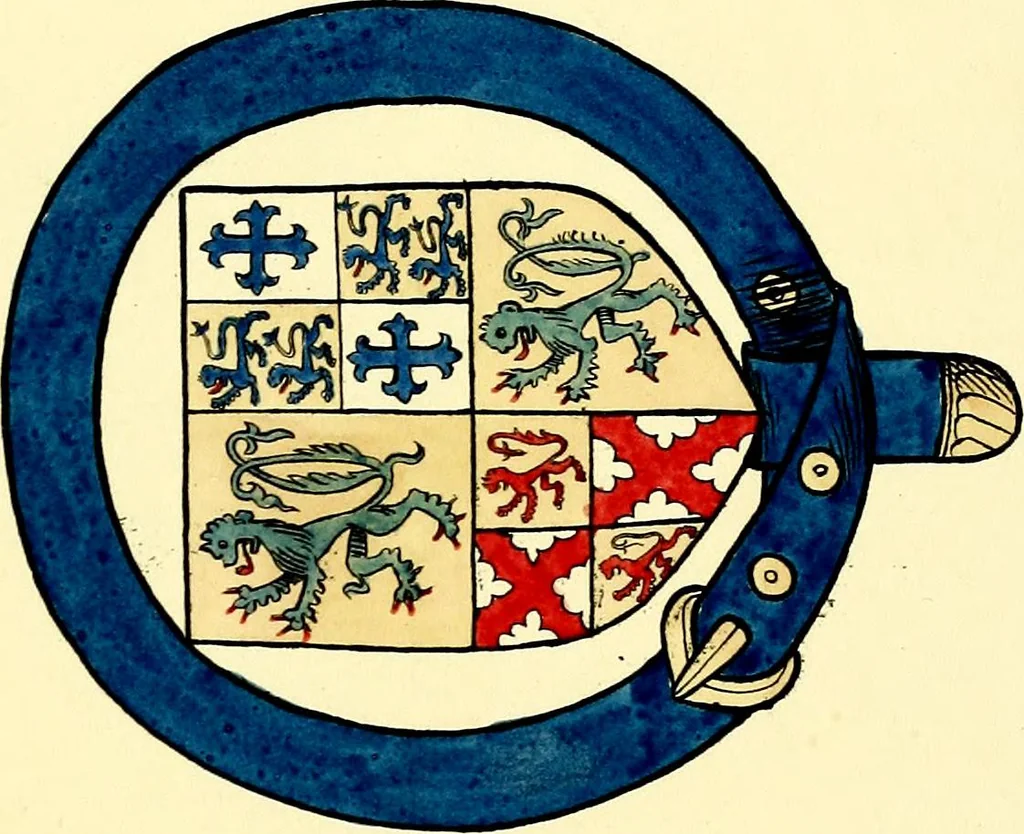 An illustration from Fac simile of a contemporary roll with the names and the arms of the sovereign and of the spiritual and temporal peers who sat in Parliament held at Westminster on the 5th of February in the sixth year of the reign of King Henry the Eighth, anno domini, 1515, in the possession of Thomas Willement, 1829, leaf 59