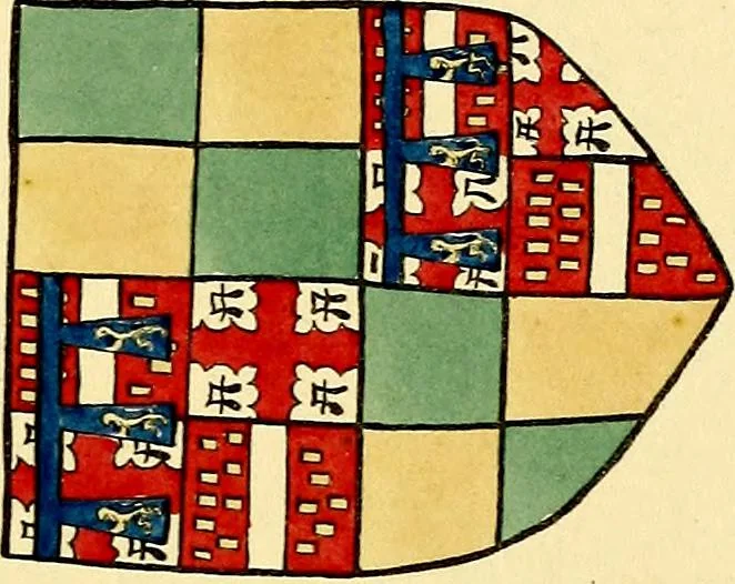An illustration from Fac simile of a contemporary roll with the names and the arms of the sovereign and of the spiritual and temporal peers who sat in Parliament held at Westminster on the 5th of February in the sixth year of the reign of King Henry the Eighth, anno domini, 1515, in the possession of Thomas Willement, 1829, leaf 63