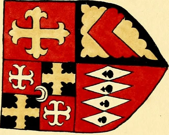 An illustration from Fac simile of a contemporary roll with the names and the arms of the sovereign and of the spiritual and temporal peers who sat in Parliament held at Westminster on the 5th of February in the sixth year of the reign of King Henry the Eighth, anno domini, 1515, in the possession of Thomas Willement, 1829, leaf 65