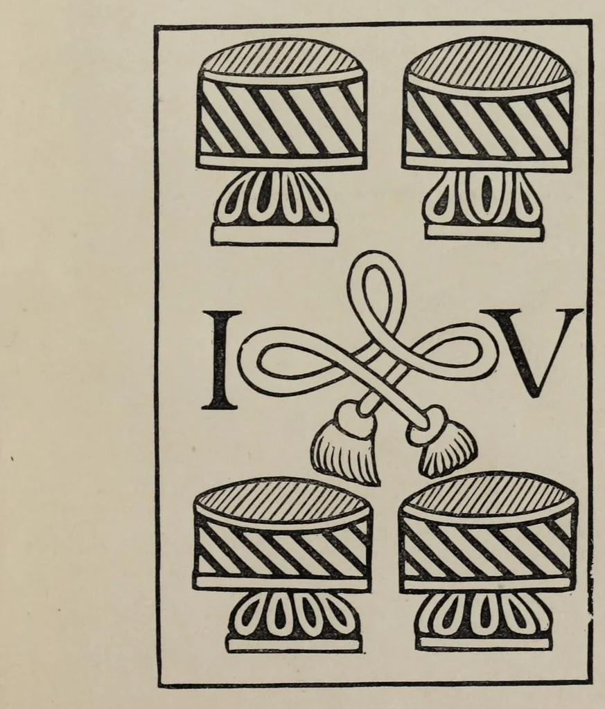 An illustration from Facts and speculations on the origin and history of playing cards, 1848, leaf 421