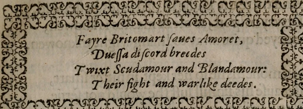 An illustration from The faerie queene : Disposed into twelue bookes, fashioning XII. morall vertues, 1596, leaf 6