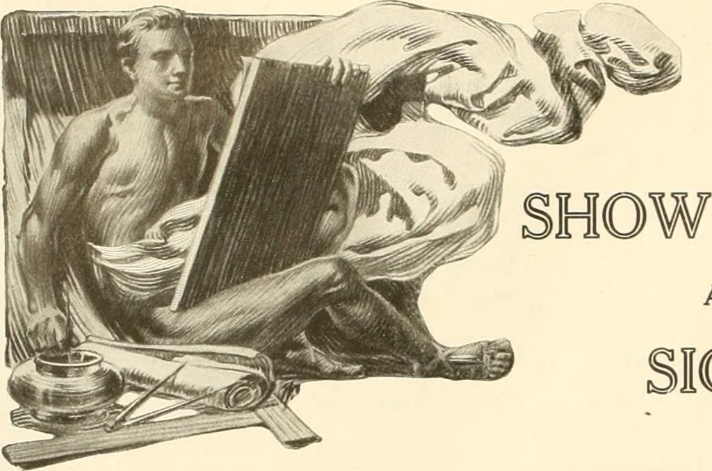 An illustration from Fairchild's rapid letterer and show-card maker, commercial alphabet construction with brush or pen, 1910, leaf 43