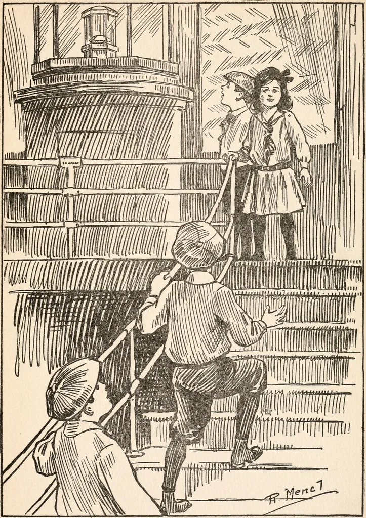 An illustration from Fairview boys at Light-house Cove, or, Carried out to sea, 1914, leaf 40