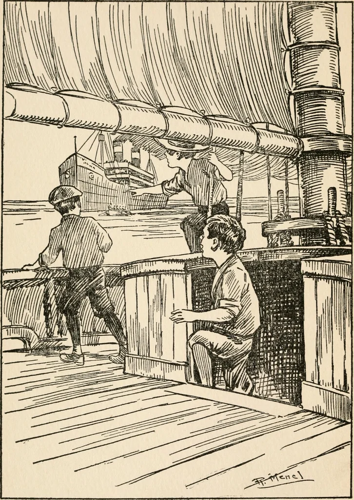An illustration from Fairview boys at Light-house Cove, or, Carried out to sea, 1914, leaf 5