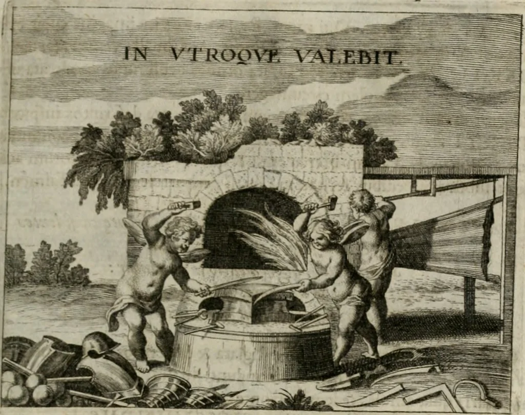 An illustration from Fama prognostica : ad cunas serenissimi principis Maximiliani Emmanuelis ... domini Ferdinandi Mariæ ... et serenissimæ principis ac D. dominæ Henrietæ Adeleidis ... filii, 1662, leaf 34