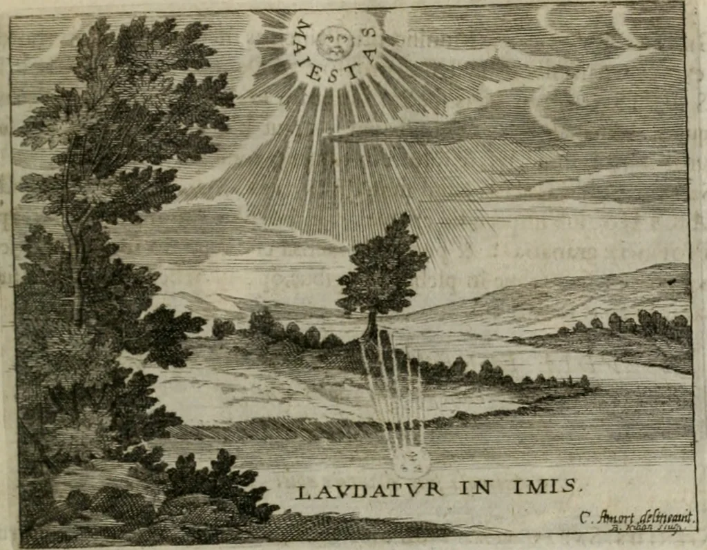 An illustration from Fama prognostica : ad cunas serenissimi principis Maximiliani Emmanuelis ... domini Ferdinandi Mariæ ... et serenissimæ principis ac D. dominæ Henrietæ Adeleidis ... filii, 1662, leaf 36