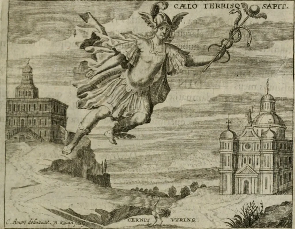 An illustration from Fama prognostica : ad cunas serenissimi principis Maximiliani Emmanuelis ... domini Ferdinandi Mariæ ... et serenissimæ principis ac D. dominæ Henrietæ Adeleidis ... filii, 1662, leaf 40