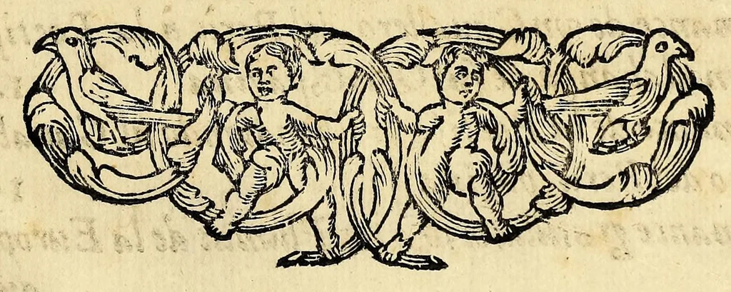An illustration from Fama, y obras posthumas del fenix de Mexico, decima musa, poetisa americana, Sor Juana Ines de la Cruz, religiosa professa en el convento de San Geronimo de la imperial ciudad de Mexico; : consagralas a la Magestad Catholica de la reyna nuestra señora doña Mariana de Neoburg Baviera Palatina del Rhin, por mano de la Excma. señora doña Juana de Aragon y Cortès, duquesa de Monteleon, y Terra-Nova, marquesa del Valle de Goaxaca, &c., 1700, leaf 365