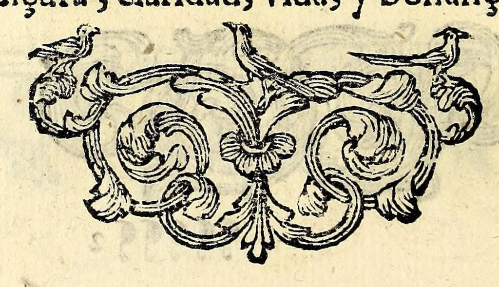 An illustration from Fama, y obras posthumas del fenix de Mexico, decima musa, poetisa americana, Sor Juana Ines de la Cruz, religiosa professa en el convento de San Geronimo de la imperial ciudad de Mexico; : consagralas a la Magestad Catholica de la reyna nuestra señora doña Mariana de Neoburg Baviera Palatina del Rhin, por mano de la Excma. señora doña Juana de Aragon y Cortès, duquesa de Monteleon, y Terra-Nova, marquesa del Valle de Goaxaca, &c., 1700, leaf 48