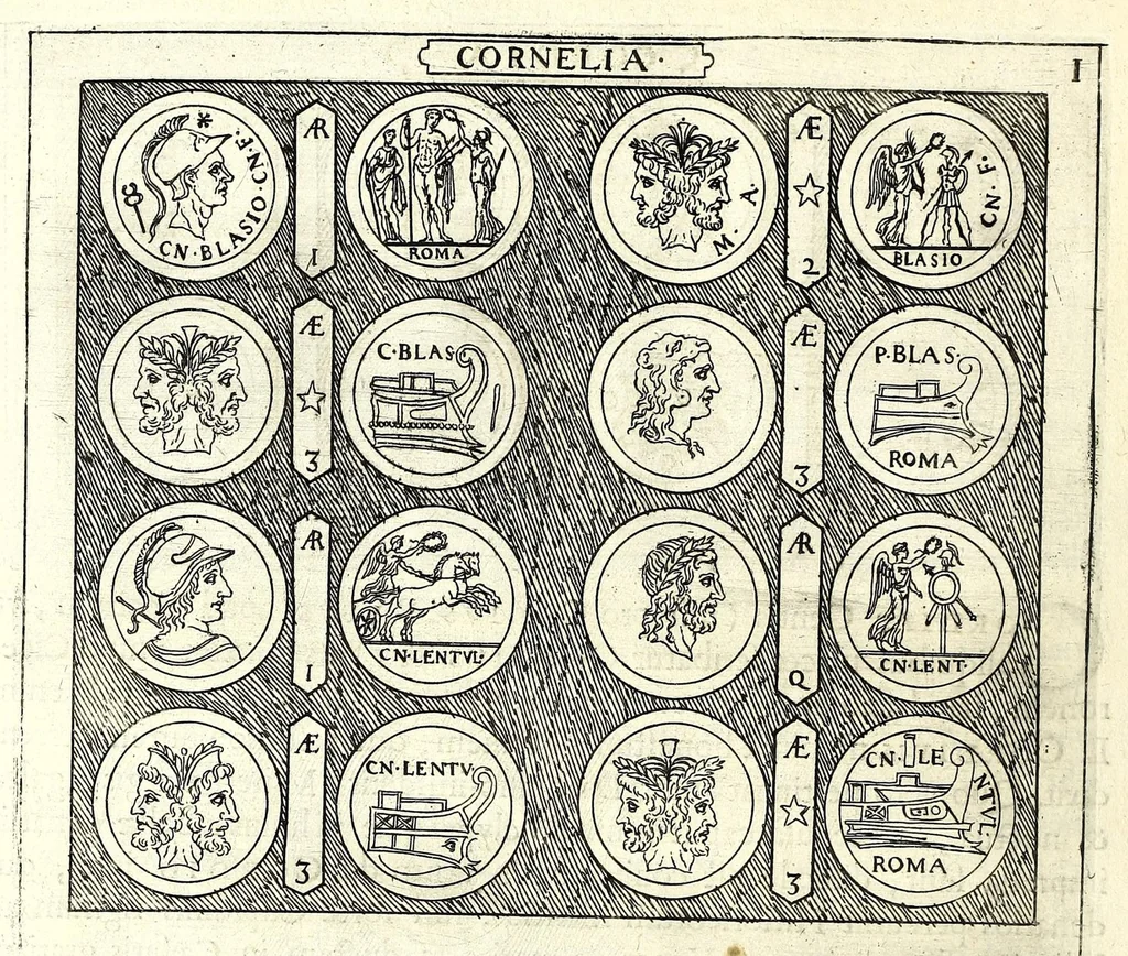 An illustration from Familiae Romanae in antiquis numismatibus : ab vrbe condita, ad tempora diui Augusti, 1663, leaf 128