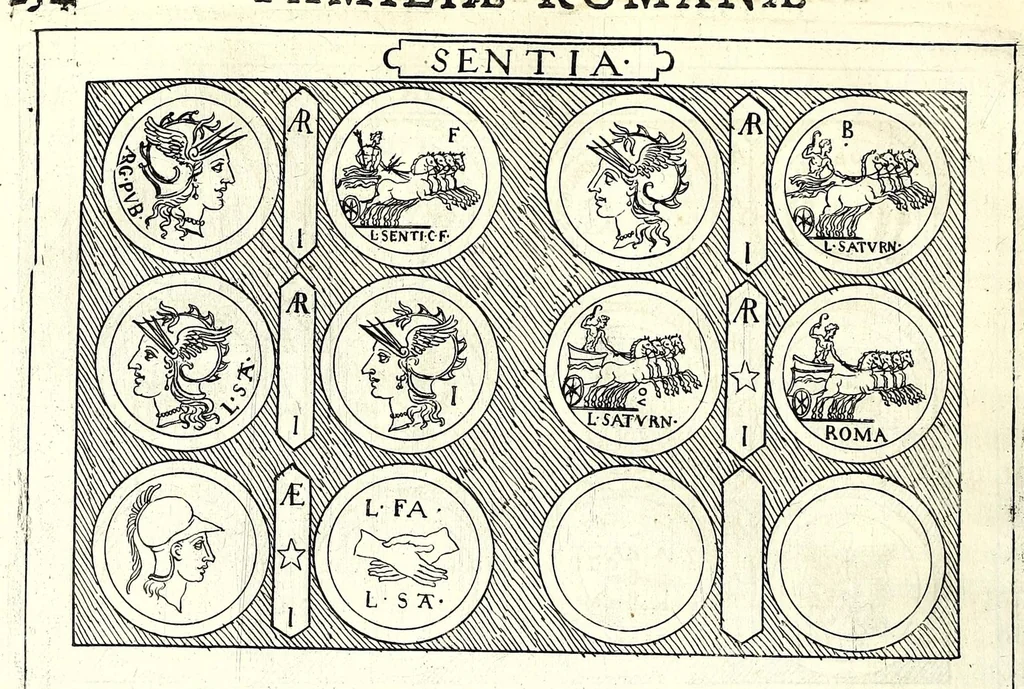 An illustration from Familiae Romanae in antiquis numismatibus : ab vrbe condita, ad tempora diui Augusti, 1663, leaf 298