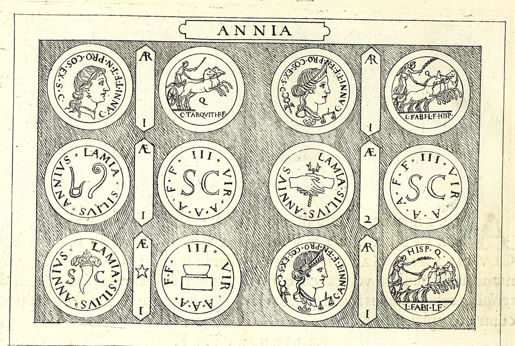 An illustration from Familiae Romanae in antiquis numismatibus : ab vrbe condita, ad tempora diui Augusti, 1663, leaf 60