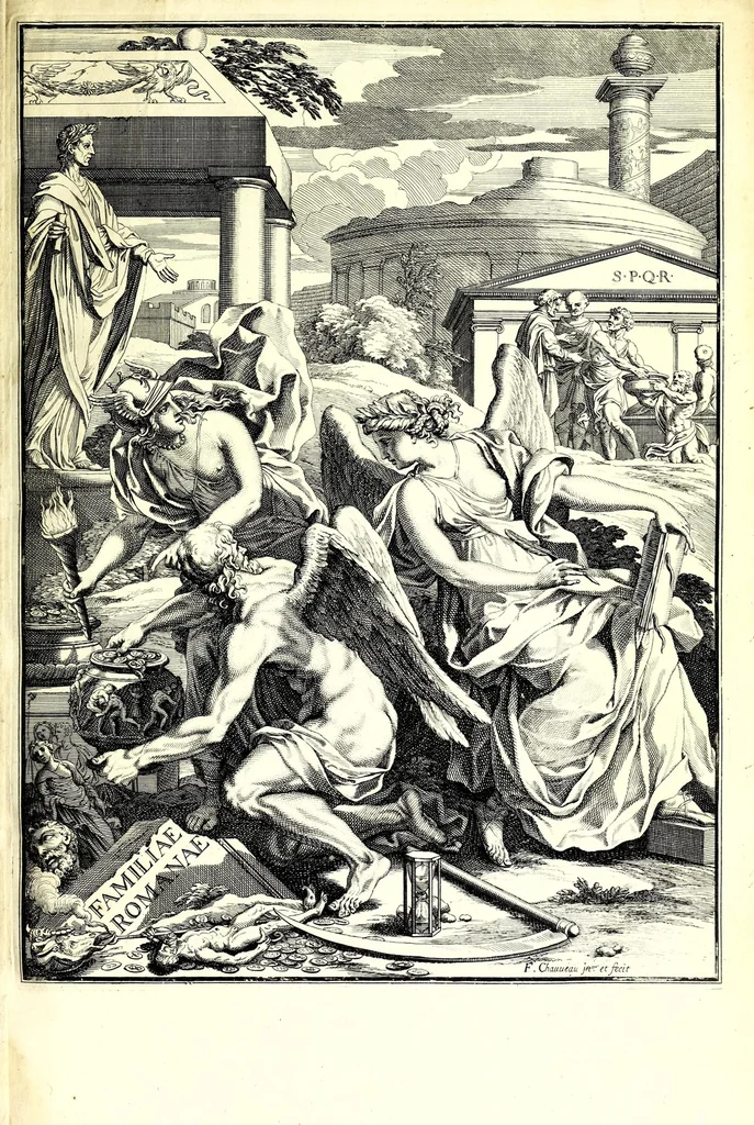 An illustration from Familiae Romanae in antiquis numismatibus : ab vrbe condita, ad tempora diui Augusti, 1663, leaf 7