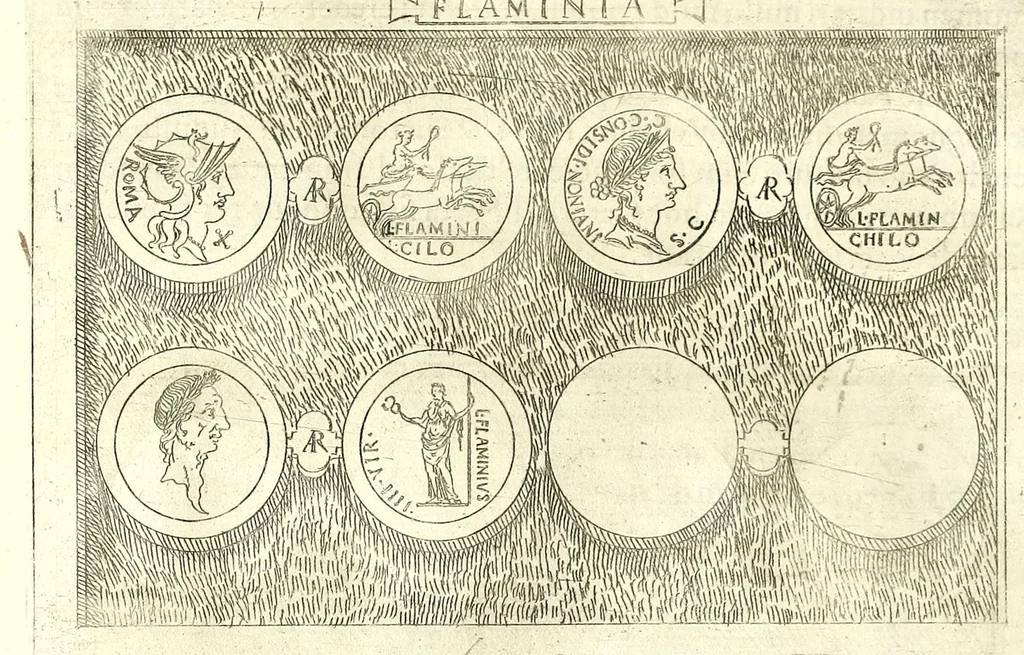 An illustration from Familiae romanae qvae reperivntvr in antiqvis nvmismatibvs ab vrbe condita ad tempora divi Avgusti : ex bibliotheca Fvlvi Vrsini : adivnctis familiis xxx ex libro Antoni Avgvstini ep. illerdensis, 1577, leaf 110