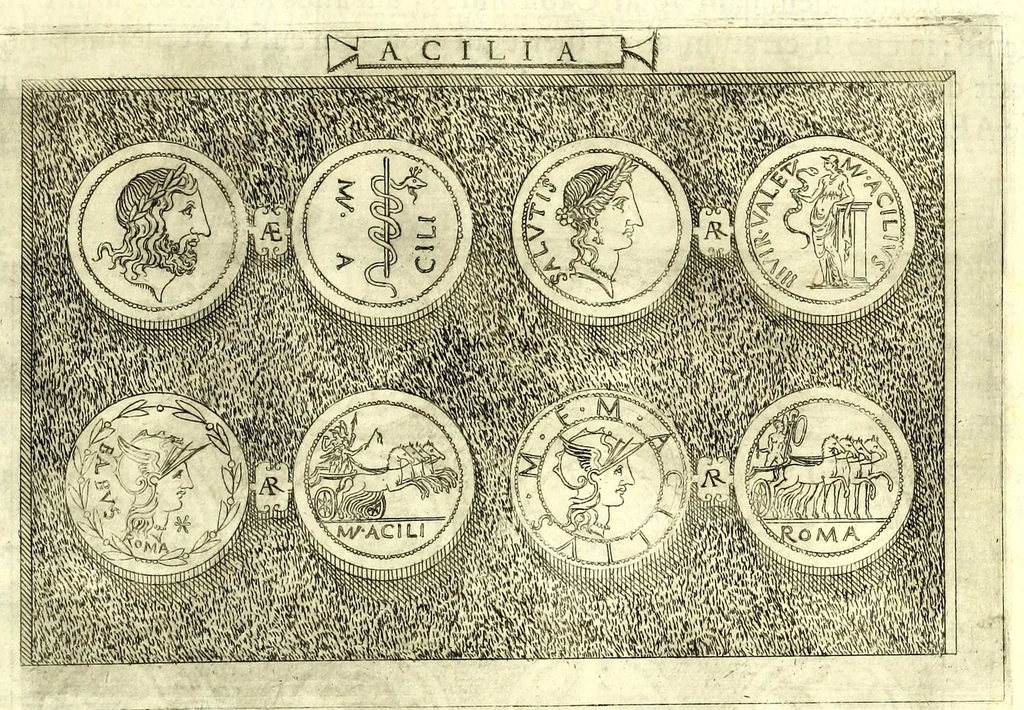 An illustration from Familiae romanae qvae reperivntvr in antiqvis nvmismatibvs ab vrbe condita ad tempora divi Avgusti : ex bibliotheca Fvlvi Vrsini : adivnctis familiis xxx ex libro Antoni Avgvstini ep. illerdensis, 1577, leaf 15
