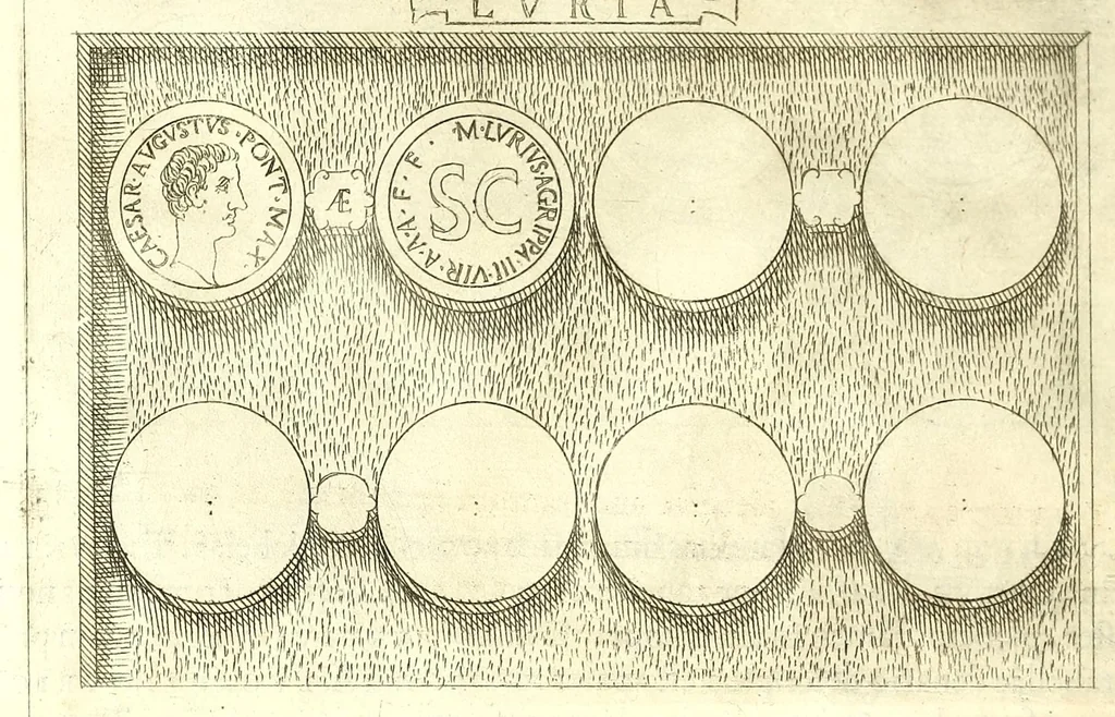 An illustration from Familiae romanae qvae reperivntvr in antiqvis nvmismatibvs ab vrbe condita ad tempora divi Avgusti : ex bibliotheca Fvlvi Vrsini : adivnctis familiis xxx ex libro Antoni Avgvstini ep. illerdensis, 1577, leaf 158