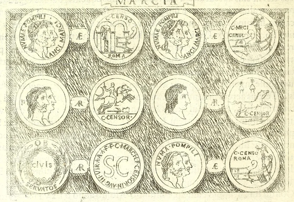 An illustration from Familiae romanae qvae reperivntvr in antiqvis nvmismatibvs ab vrbe condita ad tempora divi Avgusti : ex bibliotheca Fvlvi Vrsini : adivnctis familiis xxx ex libro Antoni Avgvstini ep. illerdensis, 1577, leaf 166