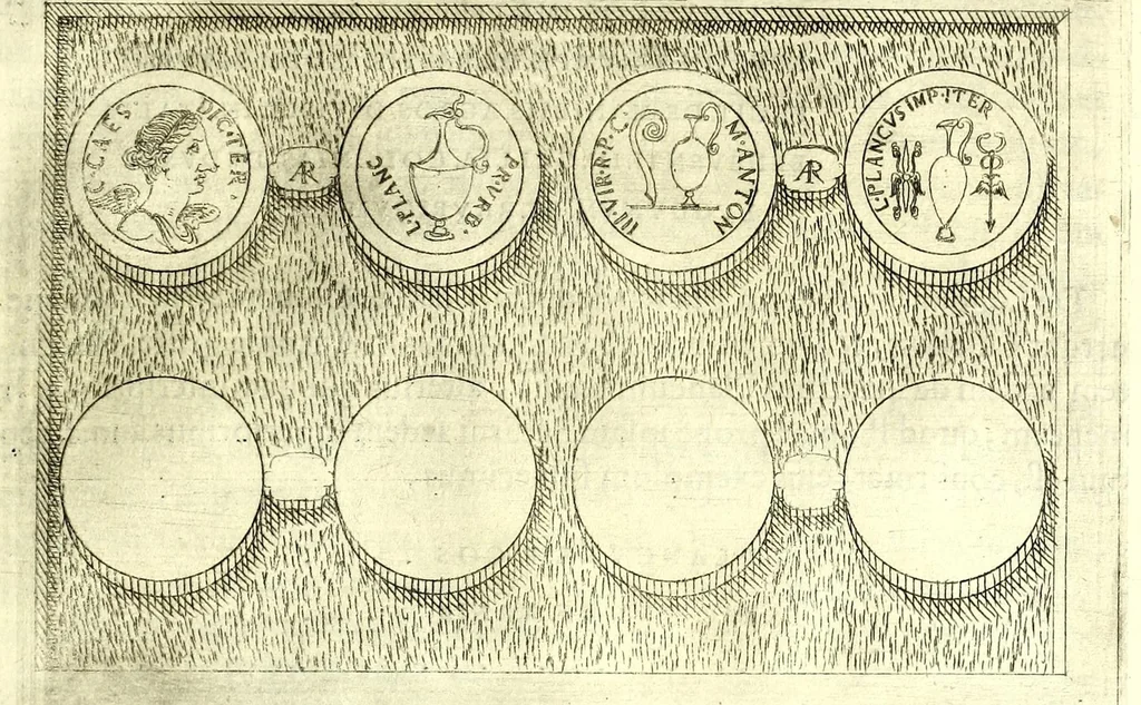 An illustration from Familiae romanae qvae reperivntvr in antiqvis nvmismatibvs ab vrbe condita ad tempora divi Avgusti : ex bibliotheca Fvlvi Vrsini : adivnctis familiis xxx ex libro Antoni Avgvstini ep. illerdensis, 1577, leaf 179