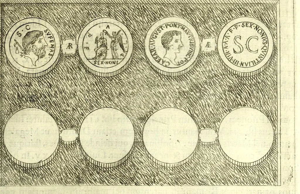 An illustration from Familiae romanae qvae reperivntvr in antiqvis nvmismatibvs ab vrbe condita ad tempora divi Avgusti : ex bibliotheca Fvlvi Vrsini : adivnctis familiis xxx ex libro Antoni Avgvstini ep. illerdensis, 1577, leaf 187