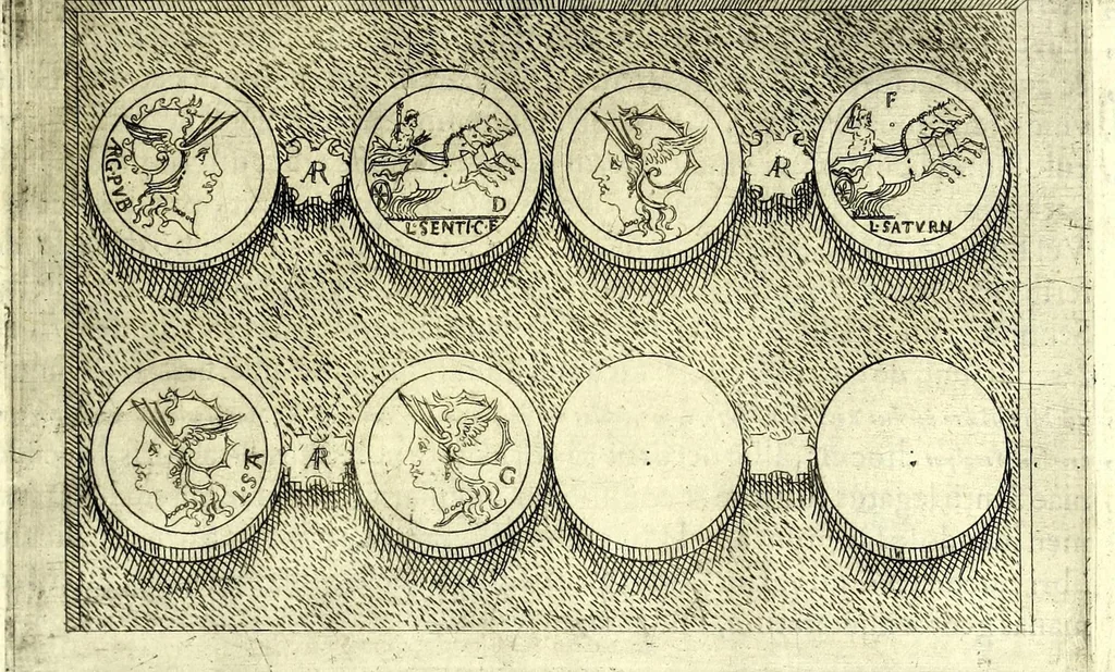 An illustration from Familiae romanae qvae reperivntvr in antiqvis nvmismatibvs ab vrbe condita ad tempora divi Avgusti : ex bibliotheca Fvlvi Vrsini : adivnctis familiis xxx ex libro Antoni Avgvstini ep. illerdensis, 1577, leaf 249