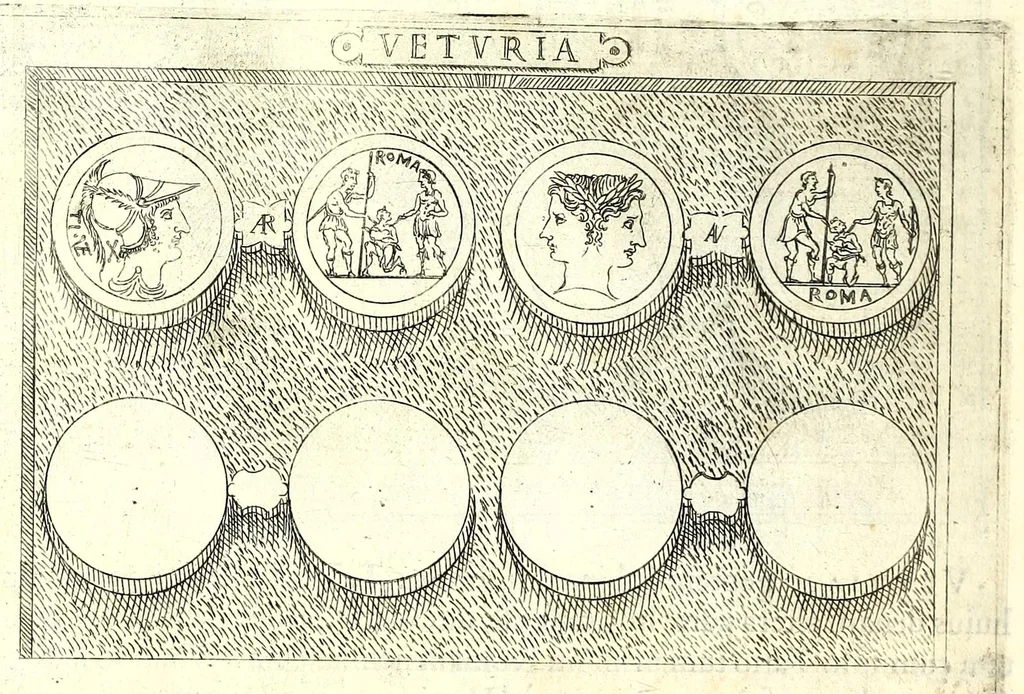 An illustration from Familiae romanae qvae reperivntvr in antiqvis nvmismatibvs ab vrbe condita ad tempora divi Avgusti : ex bibliotheca Fvlvi Vrsini : adivnctis familiis xxx ex libro Antoni Avgvstini ep. illerdensis, 1577, leaf 286