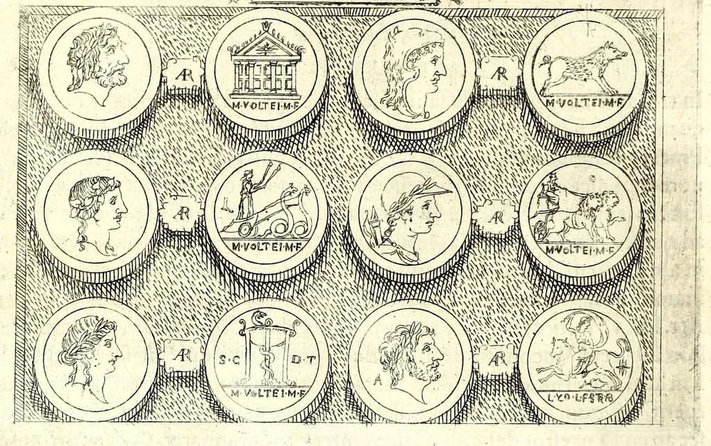 An illustration from Familiae romanae qvae reperivntvr in antiqvis nvmismatibvs ab vrbe condita ad tempora divi Avgusti : ex bibliotheca Fvlvi Vrsini : adivnctis familiis xxx ex libro Antoni Avgvstini ep. illerdensis, 1577, leaf 298