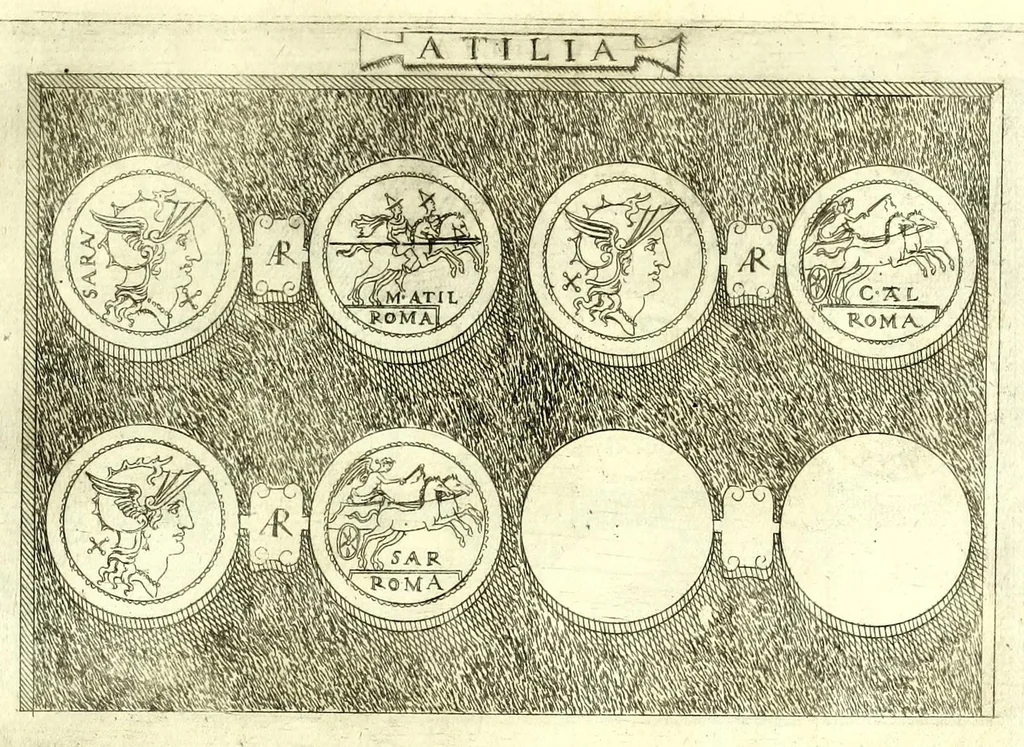 An illustration from Familiae romanae qvae reperivntvr in antiqvis nvmismatibvs ab vrbe condita ad tempora divi Avgusti : ex bibliotheca Fvlvi Vrsini : adivnctis familiis xxx ex libro Antoni Avgvstini ep. illerdensis, 1577, leaf 45