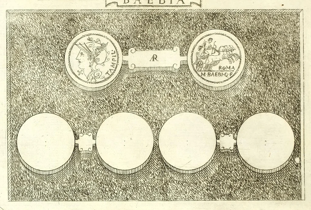 An illustration from Familiae romanae qvae reperivntvr in antiqvis nvmismatibvs ab vrbe condita ad tempora divi Avgusti : ex bibliotheca Fvlvi Vrsini : adivnctis familiis xxx ex libro Antoni Avgvstini ep. illerdensis, 1577, leaf 48