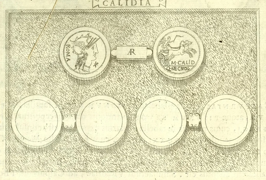 An illustration from Familiae romanae qvae reperivntvr in antiqvis nvmismatibvs ab vrbe condita ad tempora divi Avgusti : ex bibliotheca Fvlvi Vrsini : adivnctis familiis xxx ex libro Antoni Avgvstini ep. illerdensis, 1577, leaf 55
