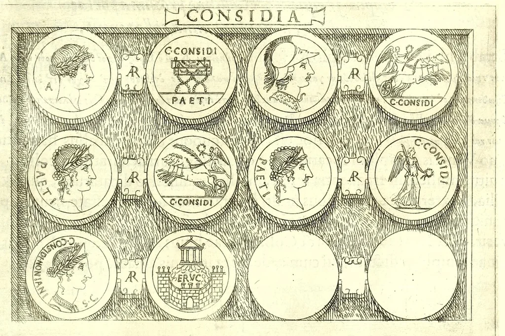 An illustration from Familiae romanae qvae reperivntvr in antiqvis nvmismatibvs ab vrbe condita ad tempora divi Avgusti : ex bibliotheca Fvlvi Vrsini : adivnctis familiis xxx ex libro Antoni Avgvstini ep. illerdensis, 1577, leaf 79