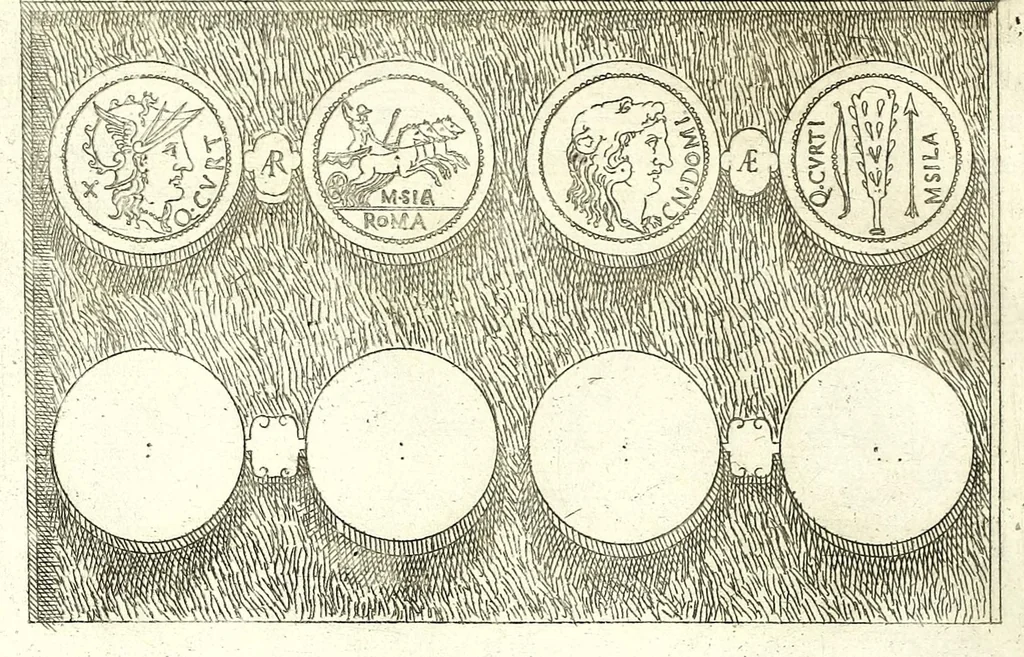 An illustration from Familiae romanae qvae reperivntvr in antiqvis nvmismatibvs ab vrbe condita ad tempora divi Avgusti : ex bibliotheca Fvlvi Vrsini : adivnctis familiis xxx ex libro Antoni Avgvstini ep. illerdensis, 1577, leaf 96
