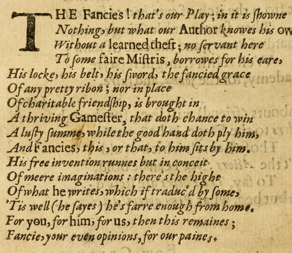 An illustration from The Fancies, Chast and Noble, 1638, leaf 10