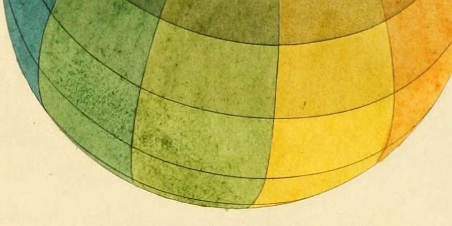 An illustration from Farben-Kugel; oder, Construction des Verhältnisses aller Mischungen der Farben zu einander, und ihrer vollständigen Affinität, mit angehängtem Versuch einer Ableitung der Harmonie in den Zusammenstellungen der Farben. Nebst einer Abhandlung über die Bedeutung der Farben in der Natur, von Heinrik Steffens, 1810, leaf 25