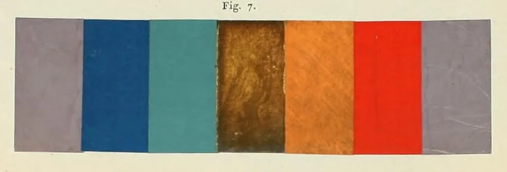 An illustration from Farben-Kugel; oder, Construction des Verhältnisses aller Mischungen der Farben zu einander, und ihrer vollständigen Affinität, mit angehängtem Versuch einer Ableitung der Harmonie in den Zusammenstellungen der Farben. Nebst einer Abhandlung über die Bedeutung der Farben in der Natur, von Heinrik Steffens, 1810, leaf 74