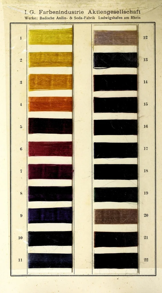An illustration from Farbstoffe für Acetatseide und für Mischgewebe aus Baumwolle + Acetatseide sowie Kunstseide + Acetatseide + Seide : Zwei- und Dreifarbeneffekte, 1930, leaf 28