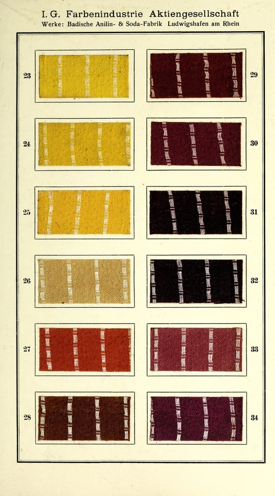 An illustration from Farbstoffe für Acetatseide und für Mischgewebe aus Baumwolle + Acetatseide sowie Kunstseide + Acetatseide + Seide : Zwei- und Dreifarbeneffekte, 1930, leaf 29