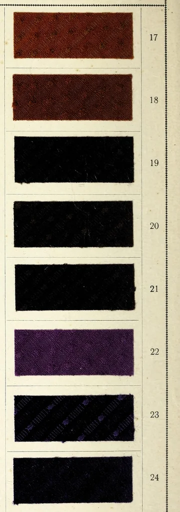 An illustration from Farbstoffe für gemischte Gewebe aus Wolle, Baumwolle und Seide = Colours suitable for composite fabrics of wool, cotton and silk = Colorants pour tissus mixtes de laine, coton et soie, 1890, leaf 8