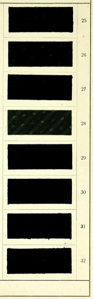 An illustration from Farbstoffe für gemischte Gewebe aus Wolle, Baumwolle und Seide = Colours suitable for composite fabrics of wool, cotton and silk = Colorants pour tissus mixtes de laine, coton et soie, 1890, leaf 9