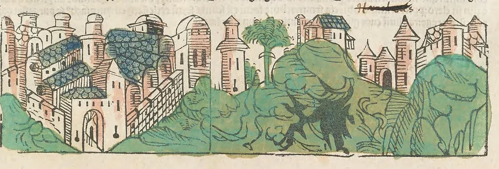 An illustration from Fasciculus temporu[m] omnes antiquo[rum] chronicas strictim complectens felici numine incipit, leaf 95