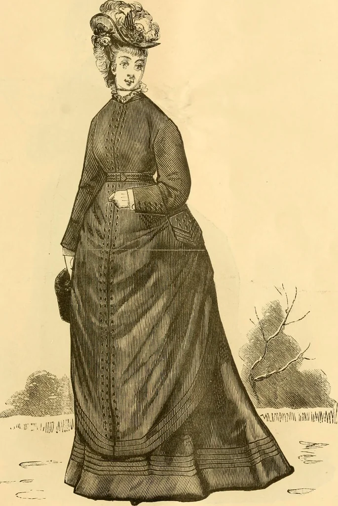 An illustration from Fashion book : novelties, costumes, mantles, millinery, etc., 1874, leaf 14